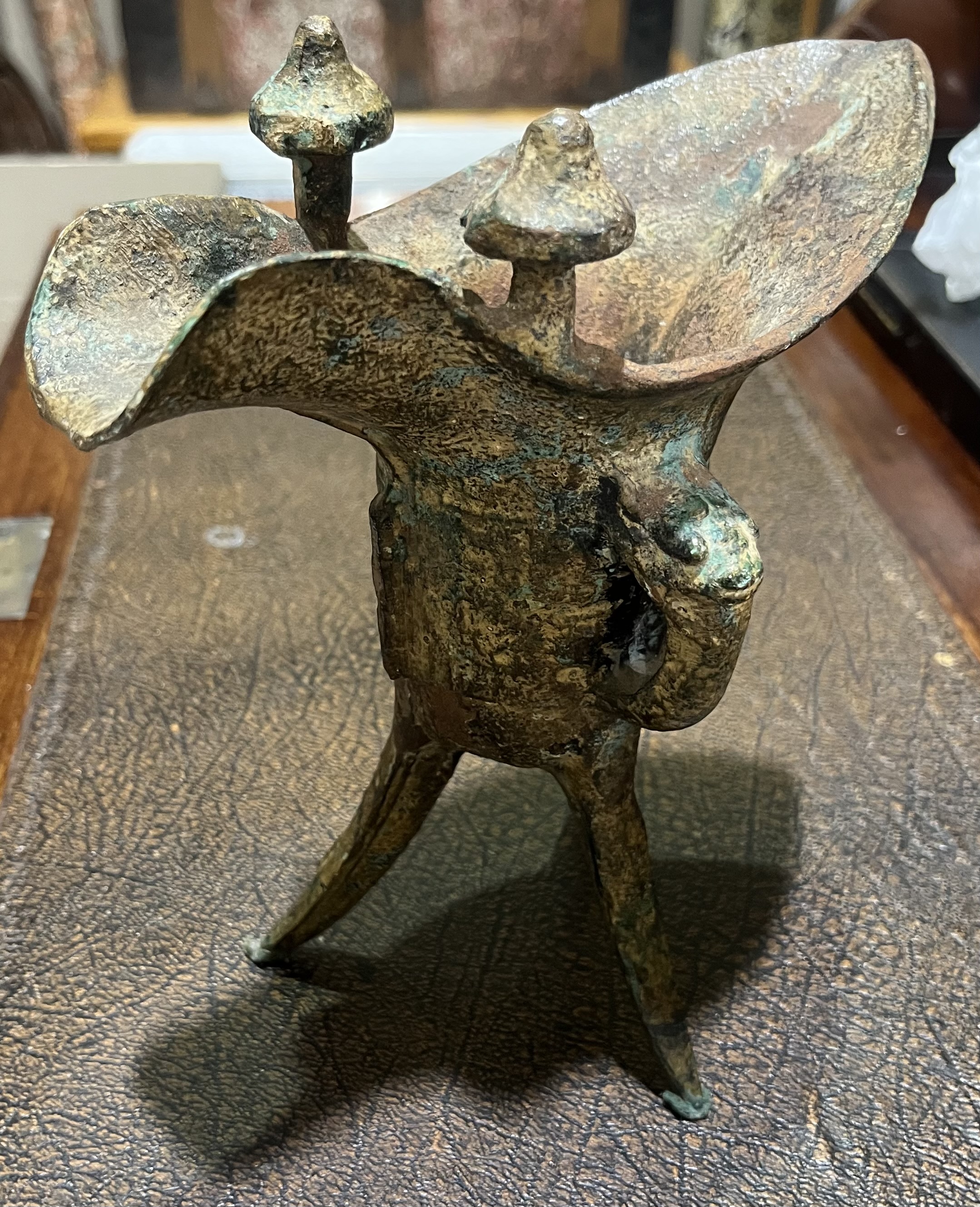 Antique Japanese bronze Jue vessel