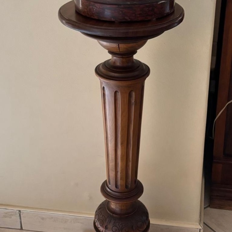 Walnut pedestal with reeded column & square base: R8,000