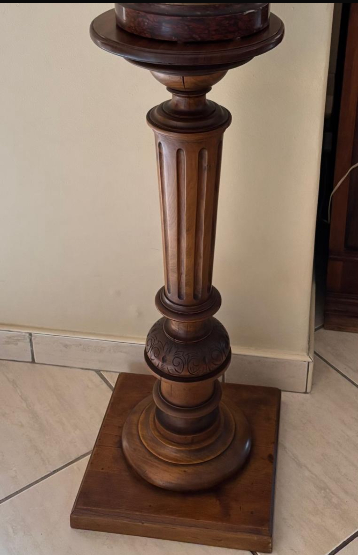 Walnut pedestal with reeded column & square base: R8,000