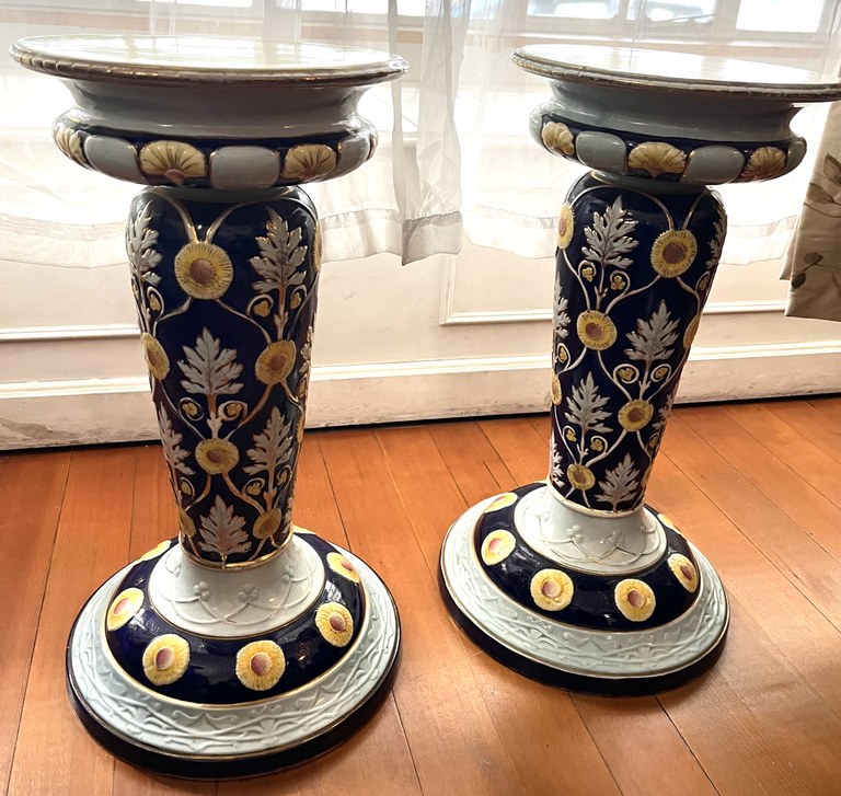 Pair of Victorian Majolica Ceramic Pedestal Columns (c. 1885): R30,000