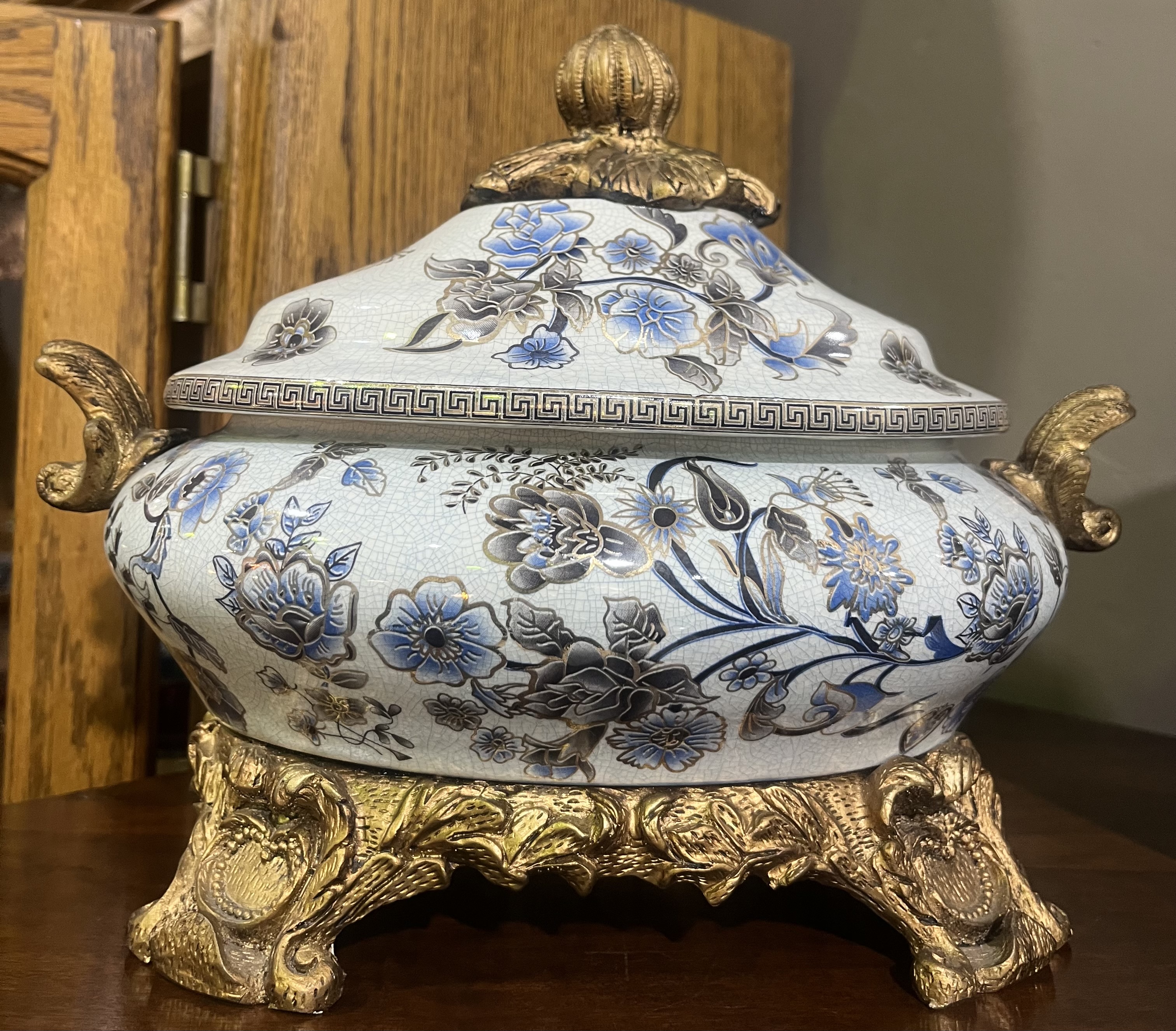 Czech porcelain with brass ormolu lidded pot - R5,000
