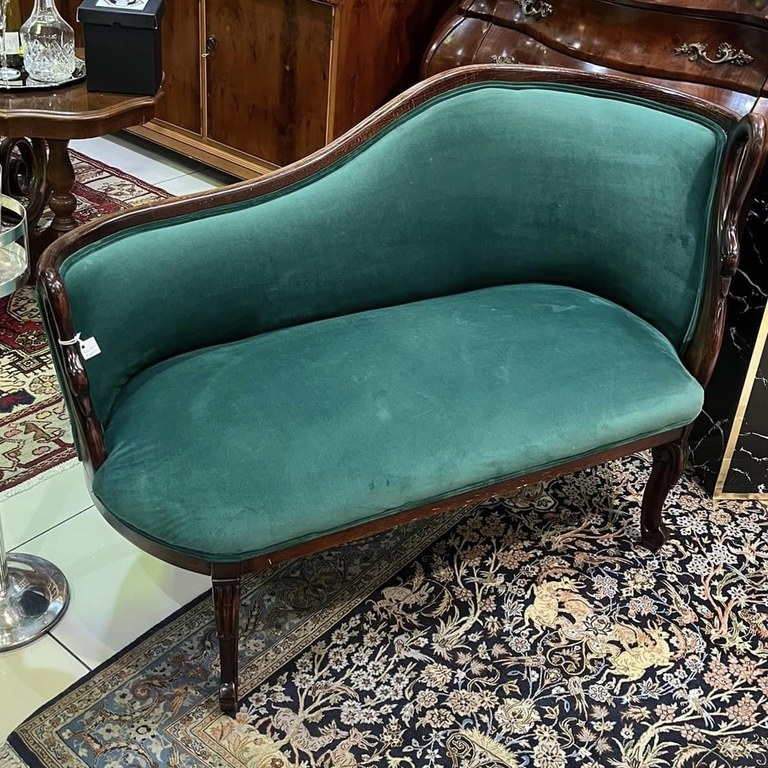 French Empire-style swan-neck dark-stained oak diminutive chaise lounge