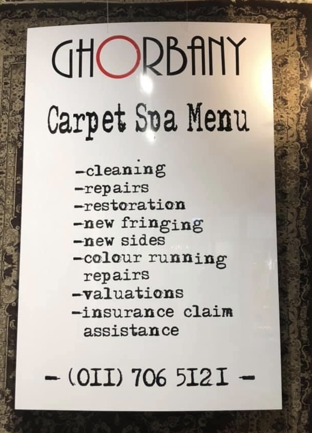 Ghorbany Carpet Spa Menu