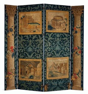 A CONTINENTAL NEEDLEWORK FOUR-PANEL SCREEN 19TH CENTURY