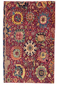 AN IMPORTANT KIRMAN 'VASE' CARPET FRAGMENT SOUTH EAST PERSIA, FIRST HALF 17TH CENTURY