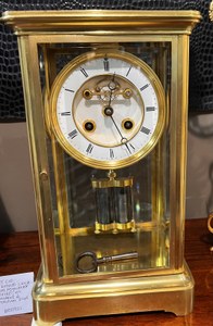 French Four-Glass Brass Regulator Mantel Clock