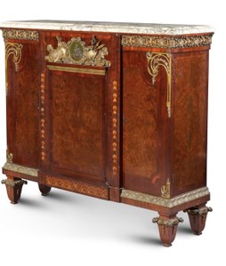 French gilt-bronze mounted mahogany and burr cabinet, late 19th century, attributed to François Linke