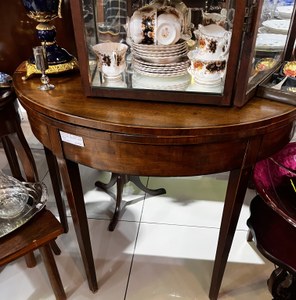 George III burr elm Demi-Lune Table