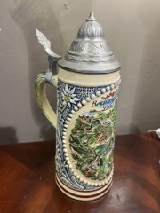 King beer stein with cone shaped pewter lid, West Germany