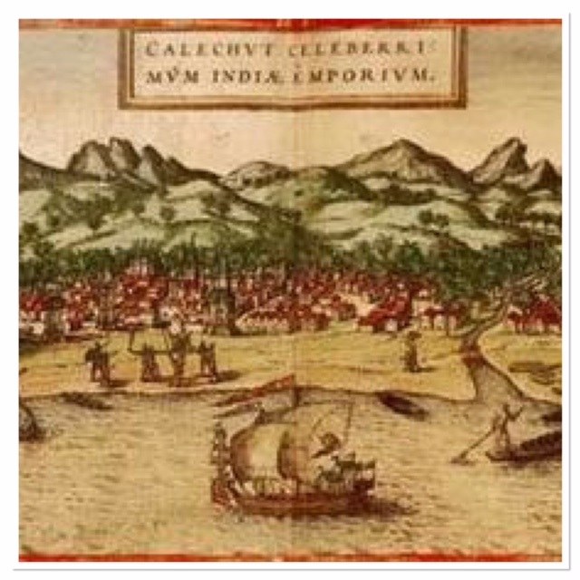 The Spice Route: A rendition of Calicut in painting as seen by the Portuguese (Source: George Braun and Franz Hogenber’s atlas Civitates orbis terrarum)