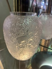 Rene Lalique Clear & Frosted Glass 'Biches' Vase, Stencilled makers mark, 'LALIQUE FRANCE', c1930s