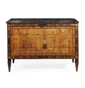 North Italian Walnut & Fruitwood Marquetry Commode in the manner of Giovannie Maffezzoli