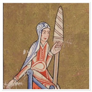 Eve depicted with a spindle in a Medieval drawing
