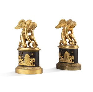 Pair of Empire gilt and patinated bronze statuettes, early 19th century, after Antoine-Denis Chaudet (1763-1810)