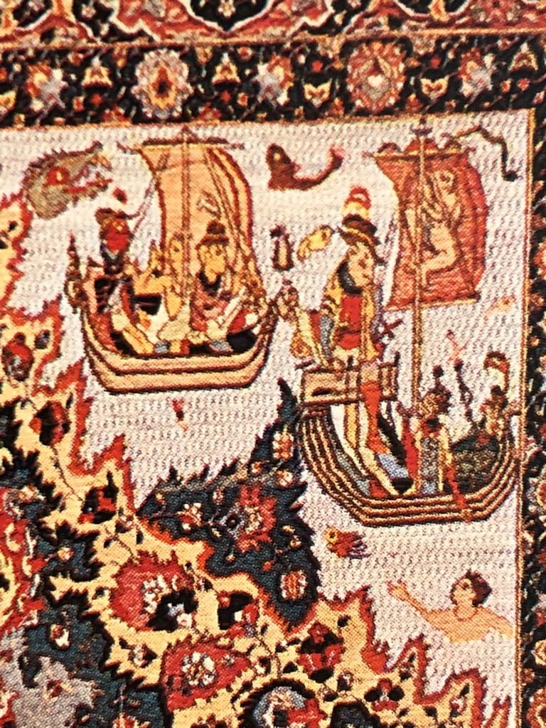 Admiral carpet close-up showing Europeans in Portuguese attire