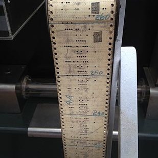 Punched paper tape used to instruct the 1944 Harvard Mark I computer.