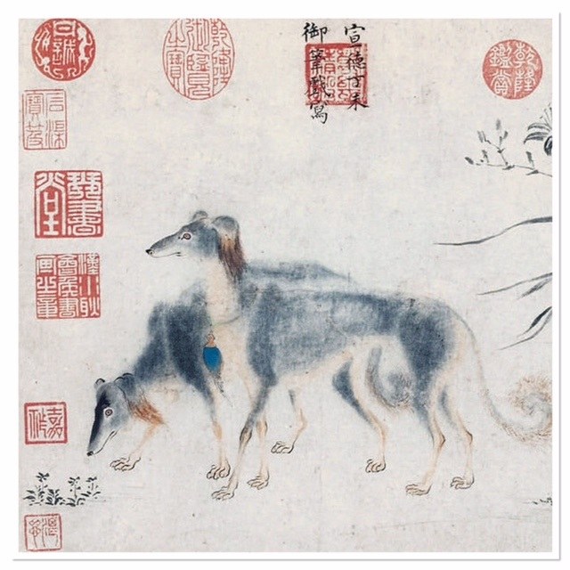 Two Salukis, painted by the Xuande Emperor of China (1398–1435)