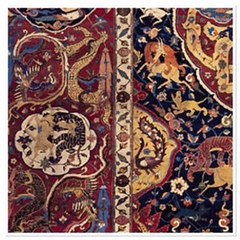 Close up of the Sanguszko Safavid Era carpet with the lion hunting the deer cartoon